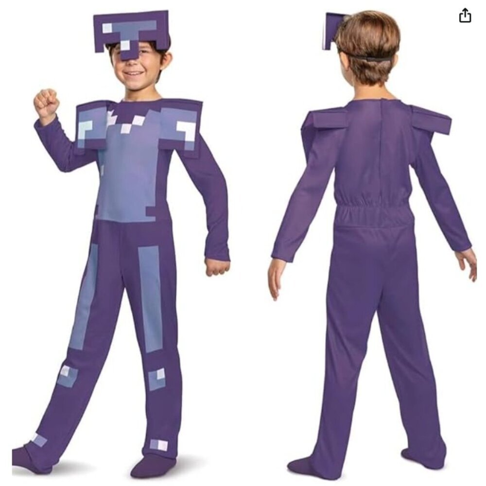 Minecraft Enchanted Diamond Armor Costume Kids 4-6 Purple Licensed Jumpsuit NWT
